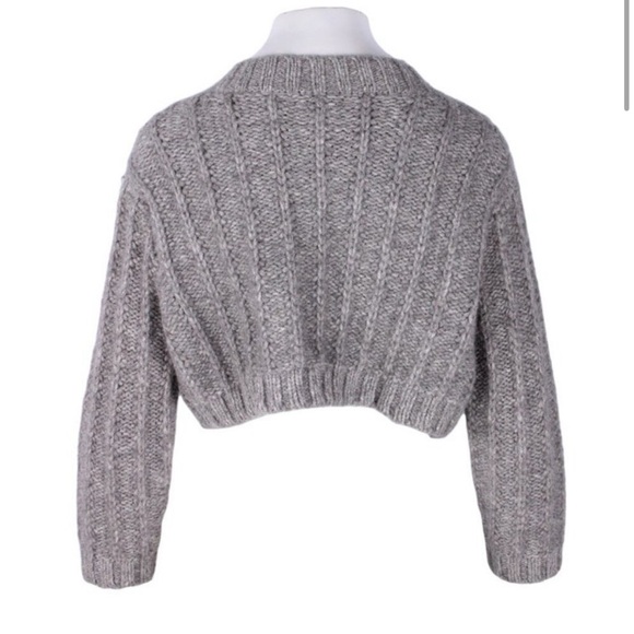 OZMA Louise Cardigan, Eco-Soft Alpaca Cotton Cropped Sweater in Heather Grey XS - Picture 4 of 4
